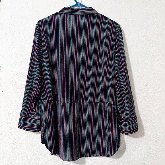Investments Paige Striped Collared Blouse Size Medium - Picture 3 of 6